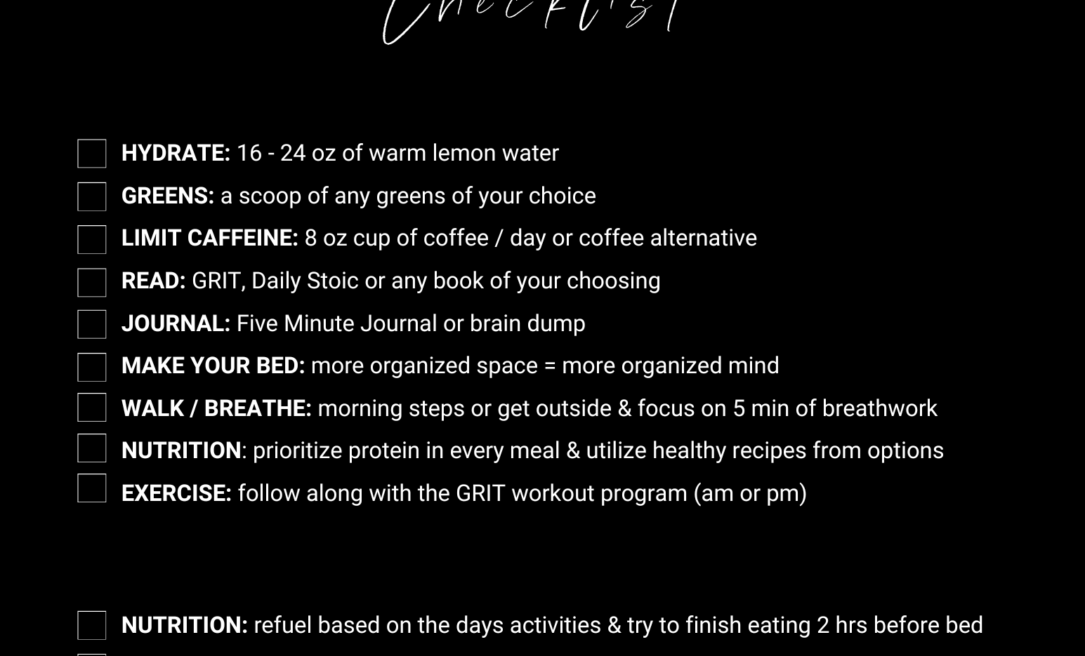 Lifestyle Checklist, GRIT